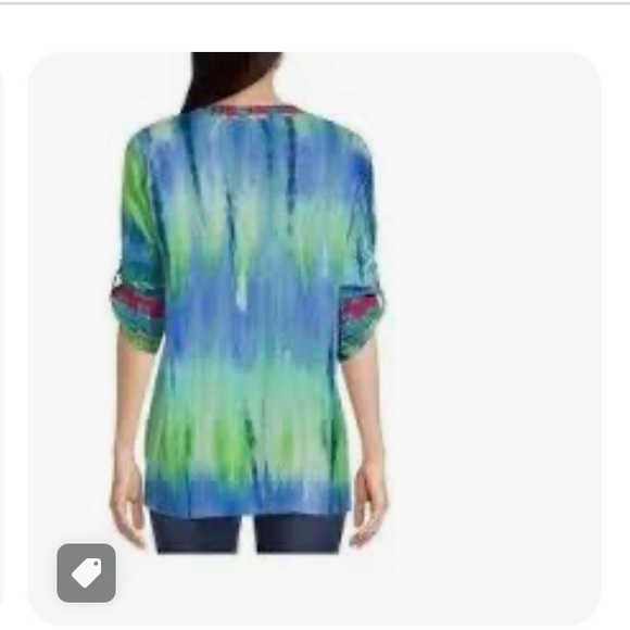 Calessa Embroidered Green and Blue Women's Top - Picture 2 of 10